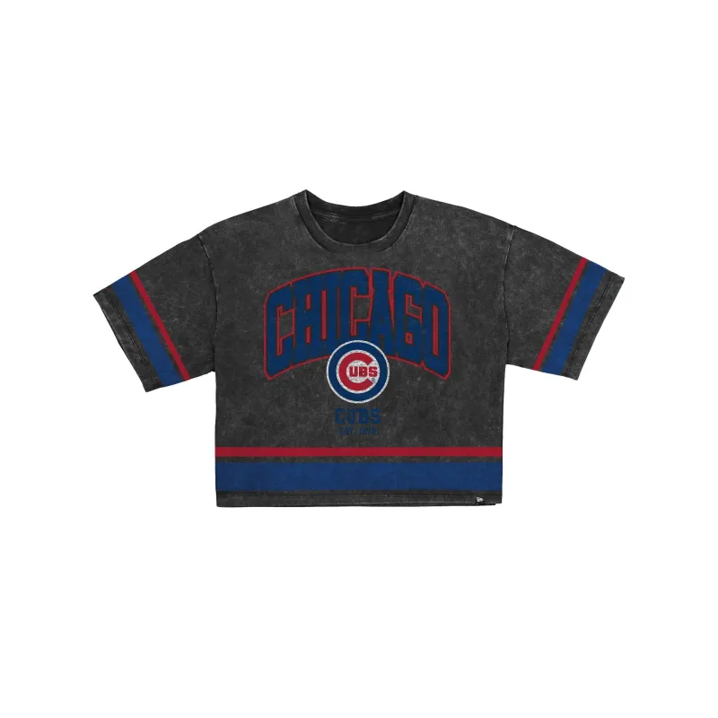 Chicago Cubs Women's Vintage Stripe Cropped T-Shirt made by New Era