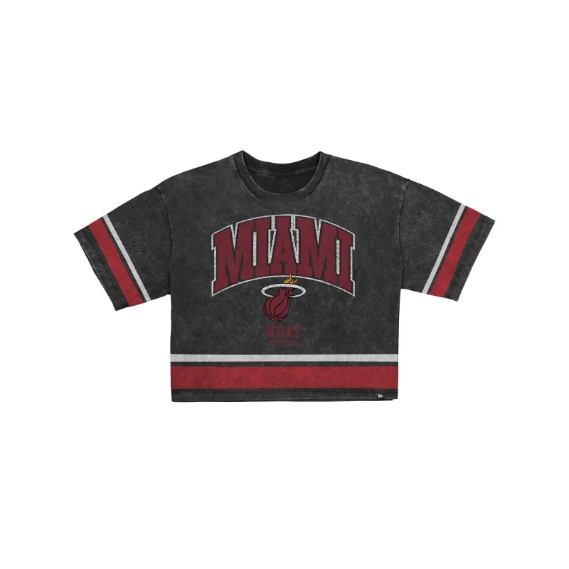 Miami Heat Women's Vintage Stripe Cropped T-Shirt made by New Era