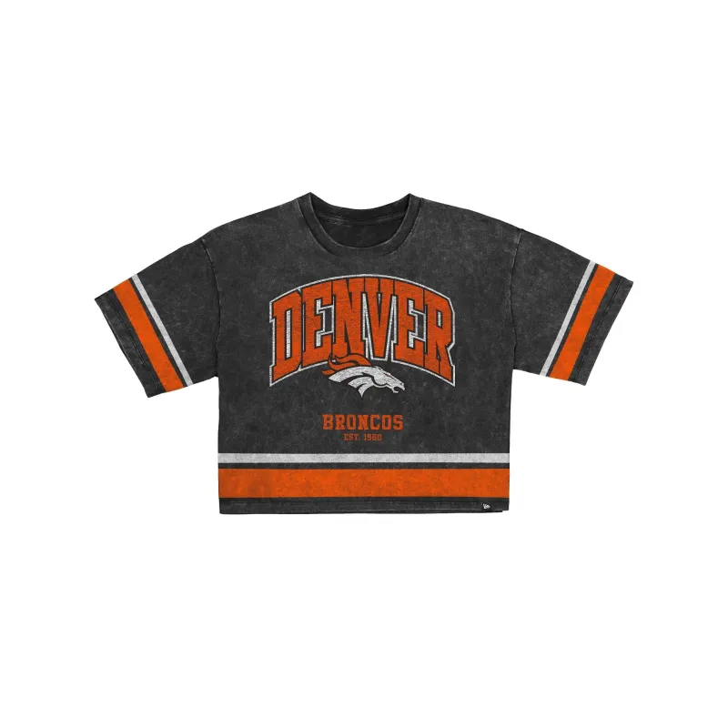Denver Broncos Women's Vintage Stripe Cropped T-Shirt made by New Era