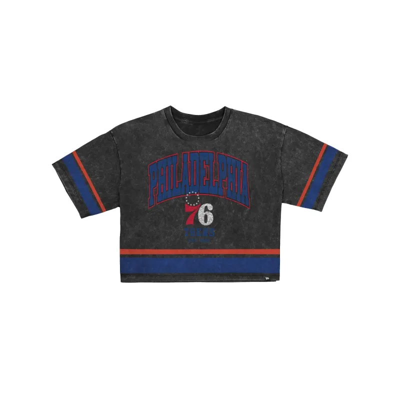 Philadelphia 76ers Women's Vintage Stripe Cropped T-Shirt made by New Era