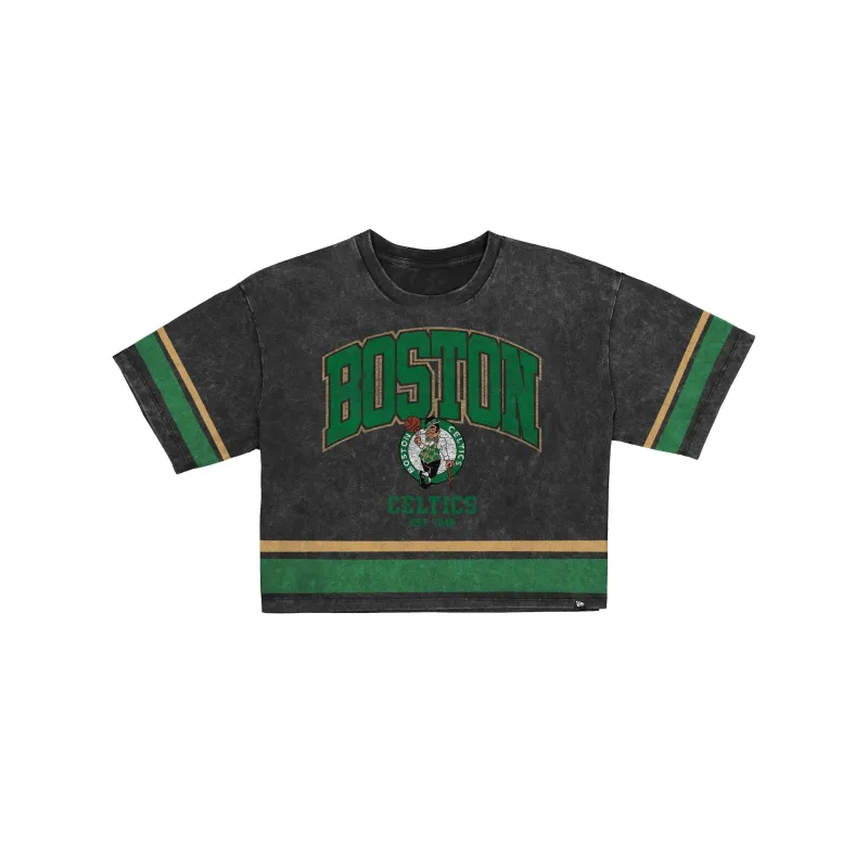 Boston Celtics Women's Vintage Stripe Cropped T-Shirt made by New Era