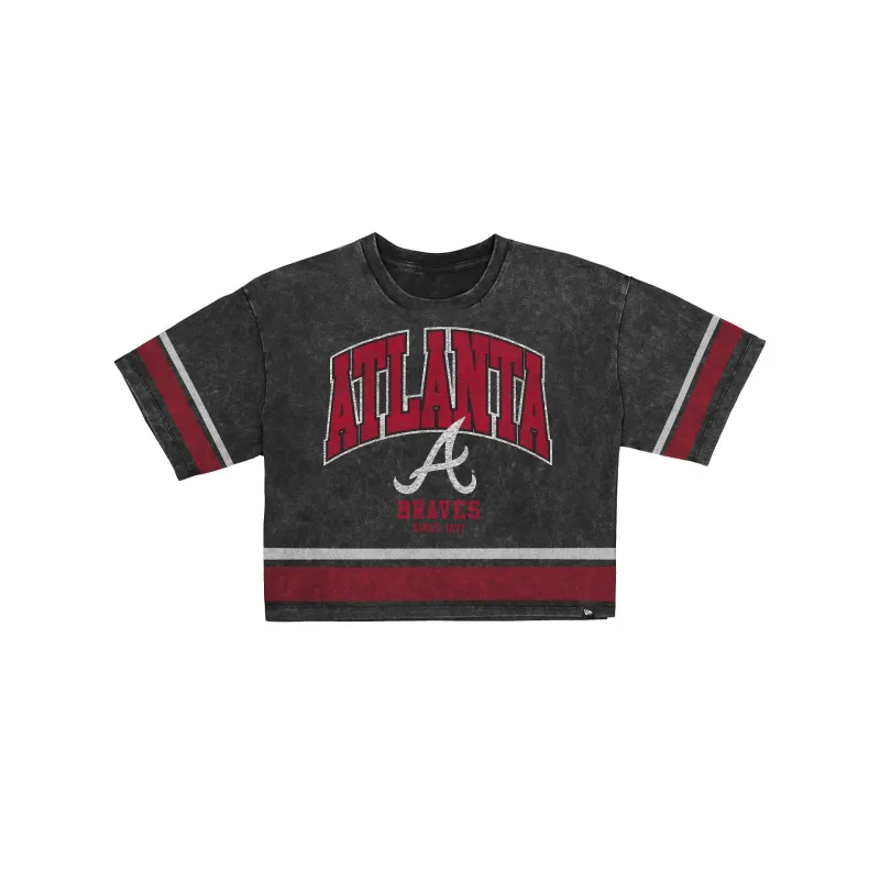 Atlanta Braves Women's Vintage Stripe Cropped T-Shirt made by New Era