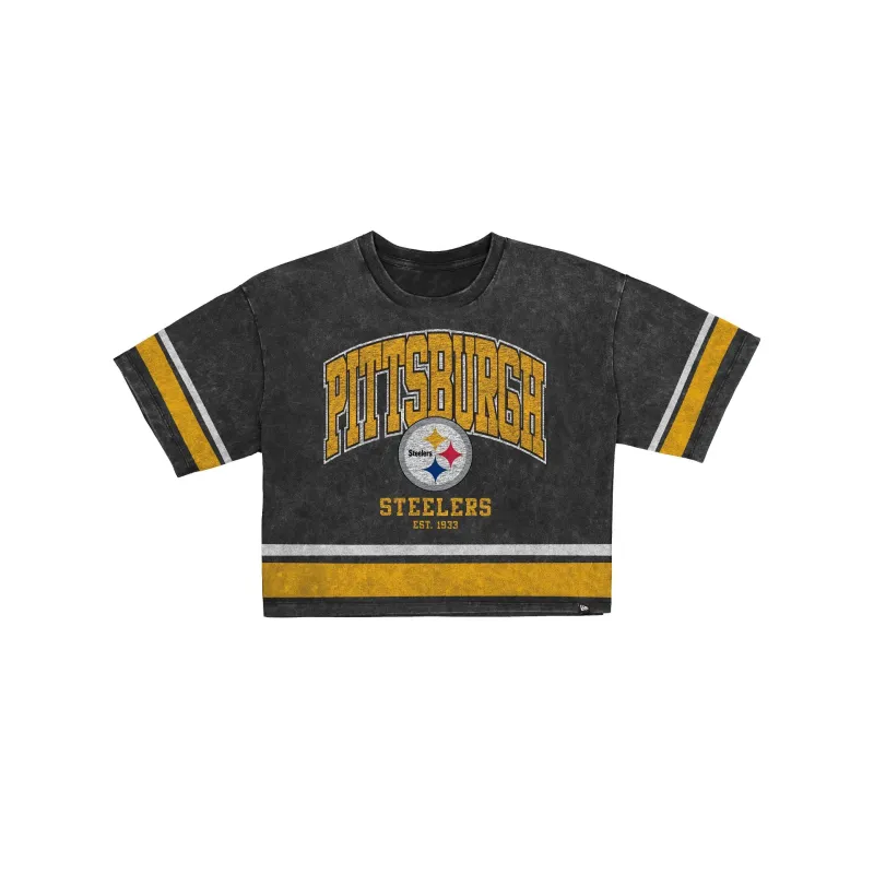 Pittsburgh Steelers Women's Vintage Stripe Cropped T-Shirt made by New Era