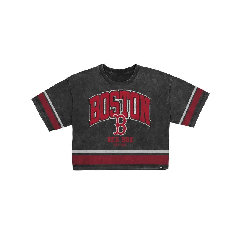 Boston Red Sox Women's Vintage Stripe Cropped T-Shirt made by New Era