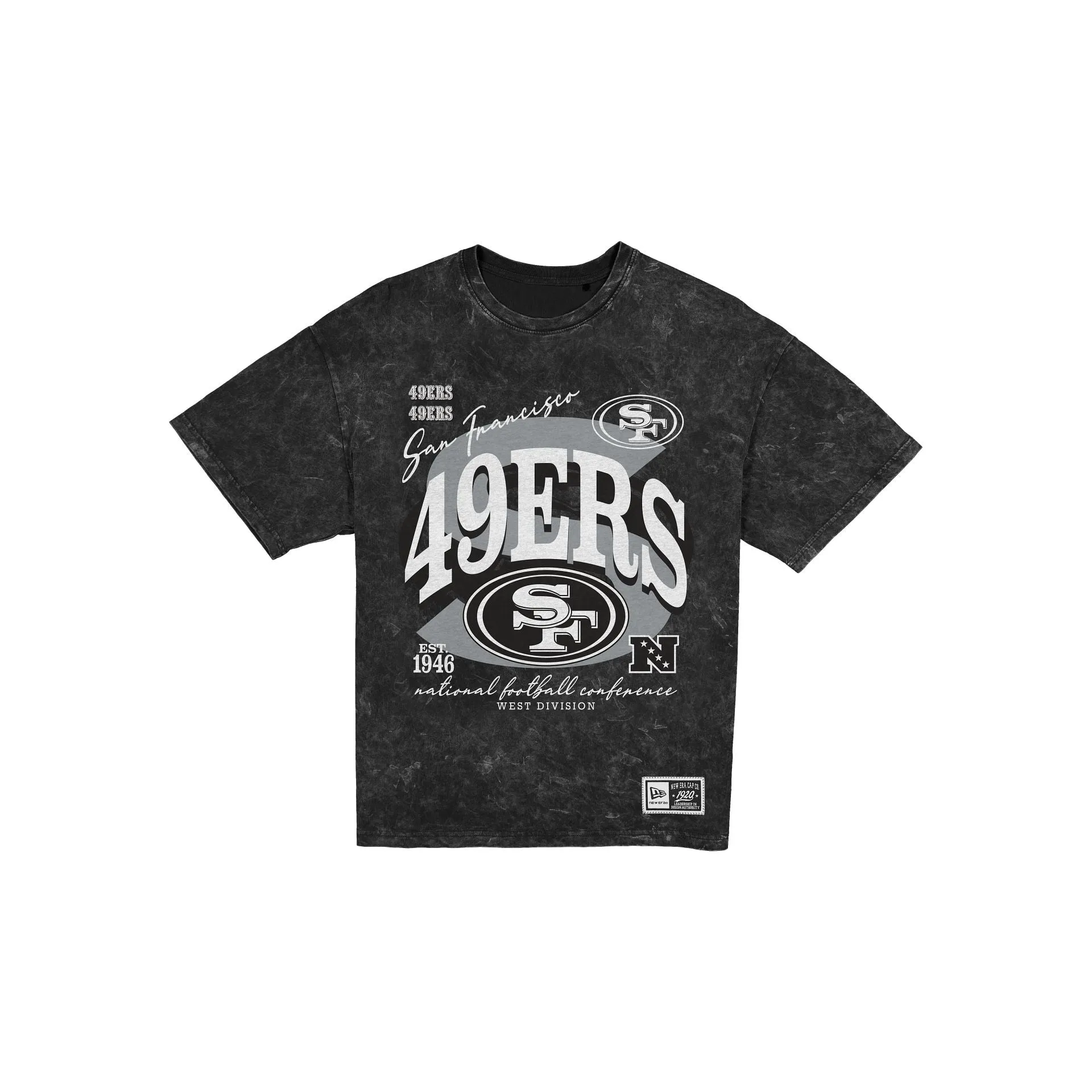 San Francisco 49ers Women's Throwback Oversized Black Washed T-Shirt sold by New Era