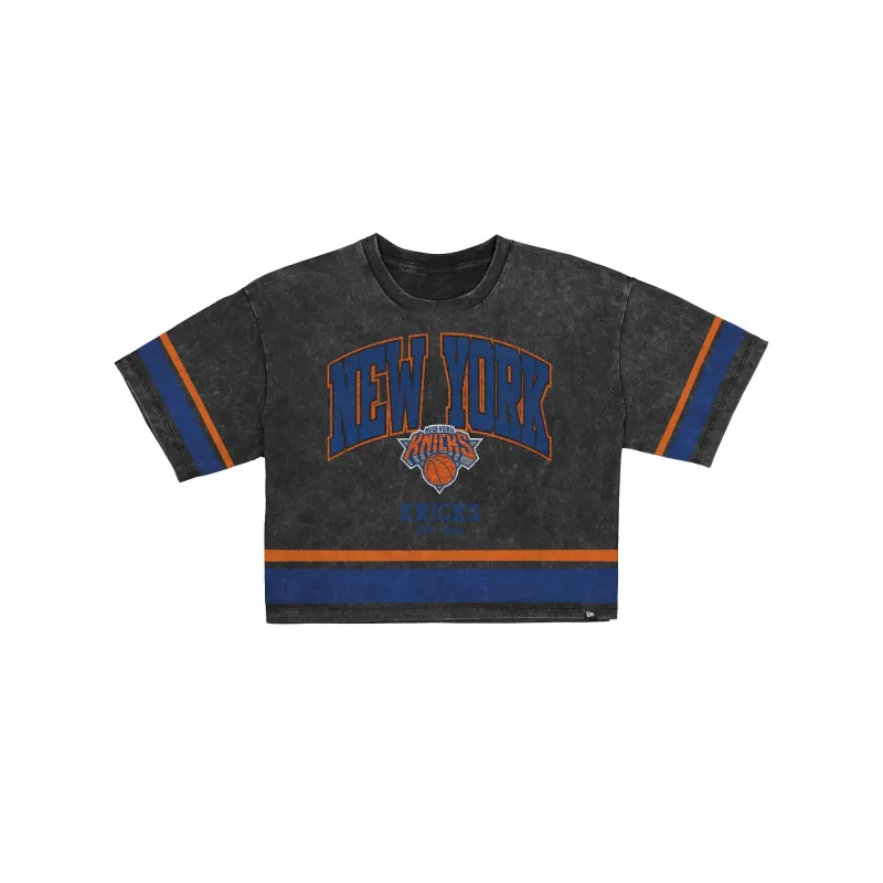 New York Knicks Women's Vintage Stripe Cropped T-Shirt made by New Era