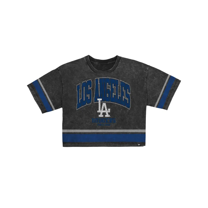 Los Angeles Dodgers Women's Vintage Stripe Cropped T-Shirt made by New Era