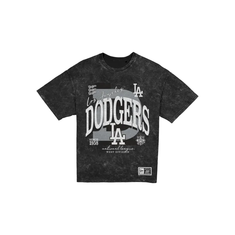 Los Angeles Dodgers Women's Throwback Oversized Black Washed T-Shirt made by New Era