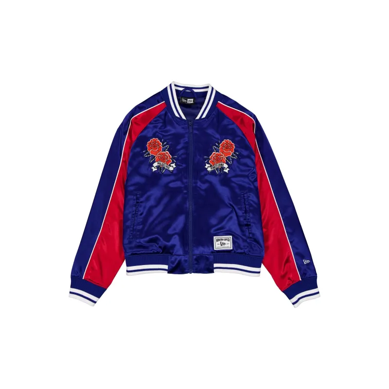 Philadelphia 76ers Women's Floral Satin Varsity Jacket made by New Era