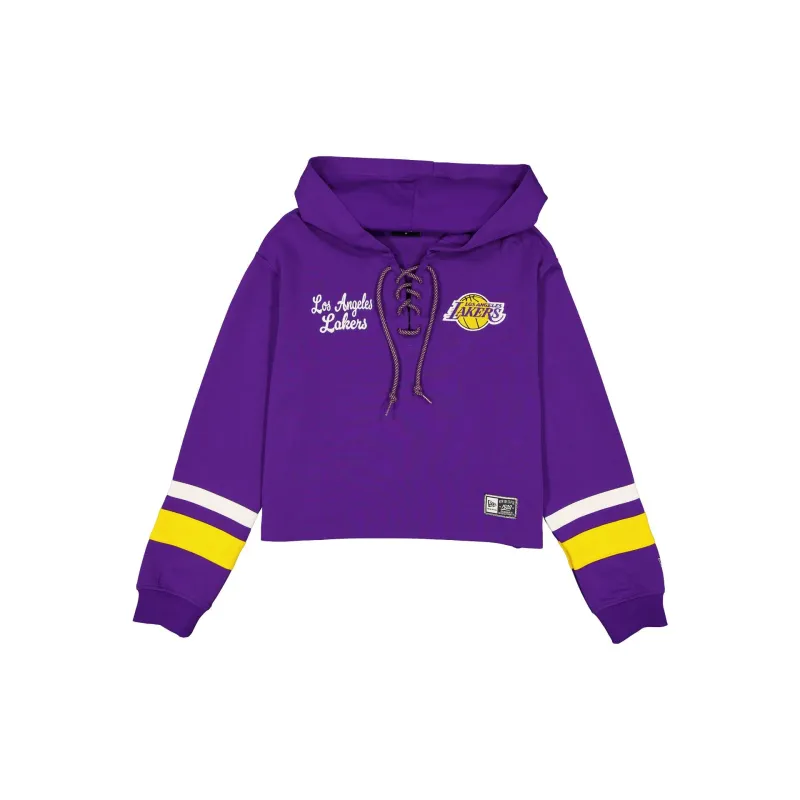 Los Angeles Lakers Women's Throwback Cropped Tie Hoodie made by New Era
