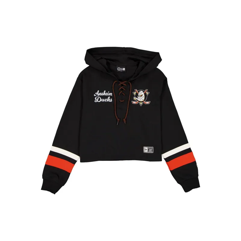 Anaheim Ducks Women's Throwback Cropped Tie Hoodie made by New Era