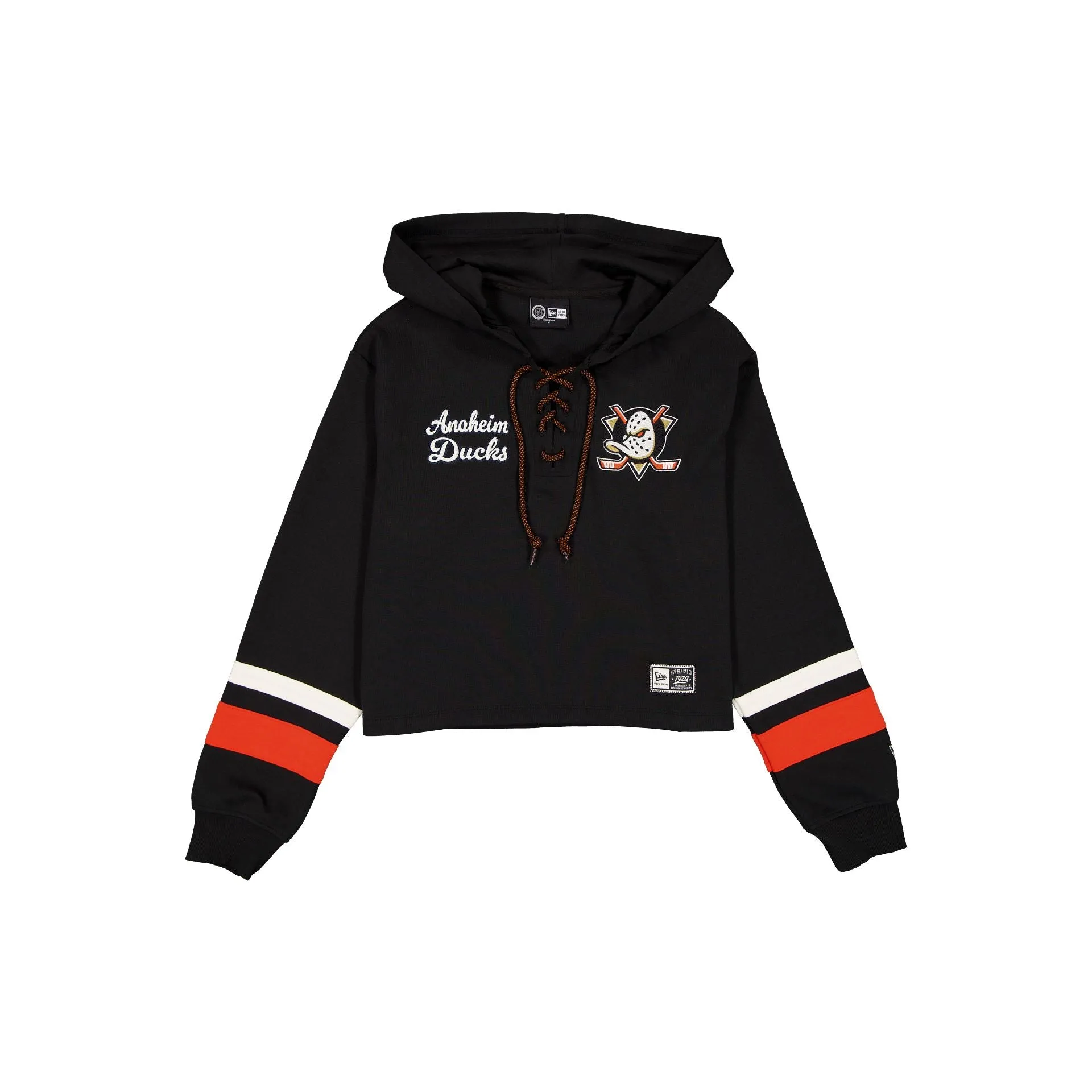Anaheim Ducks Women's Throwback Cropped Tie Hoodie sold by New Era