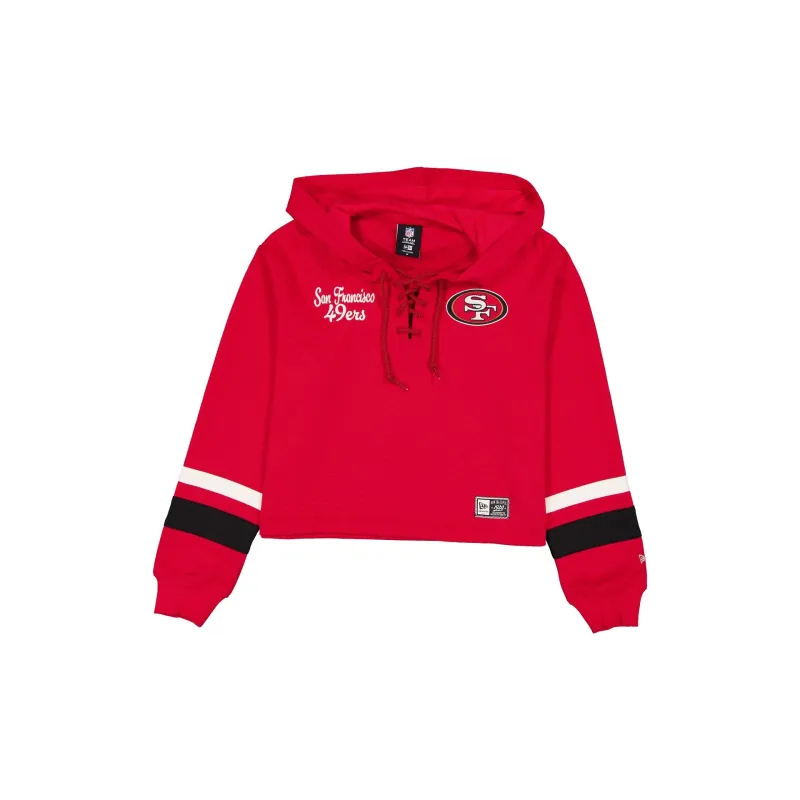 San Francisco 49ers Women's Throwback Cropped Tie Hoodie made by New Era