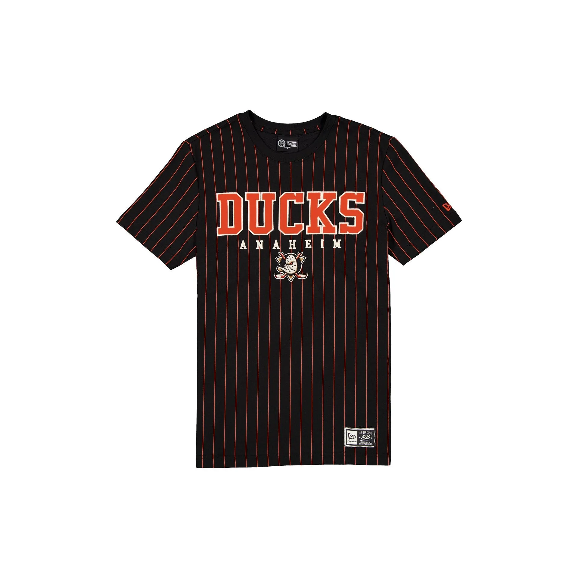 Anaheim Ducks Throwback Pinstripe Varsity T-Shirt sold by New Era