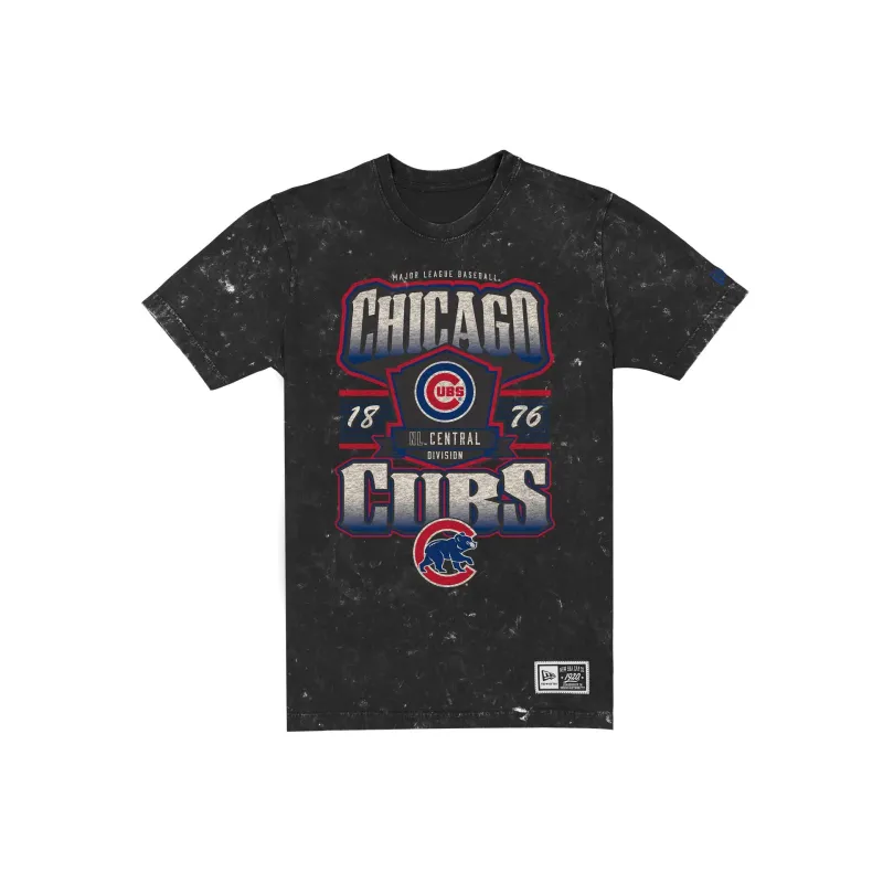Chicago Cubs Throwback Washed Graphic Black T-Shirt made by New Era