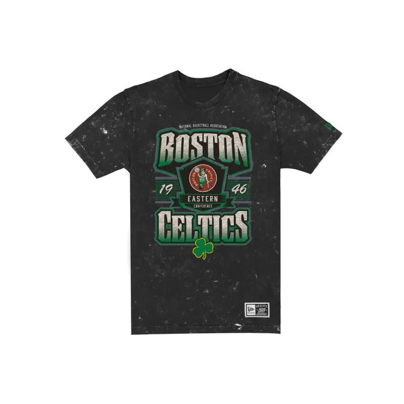 Boston Celtics Throwback Washed Graphic Black T-Shirt made by New Era