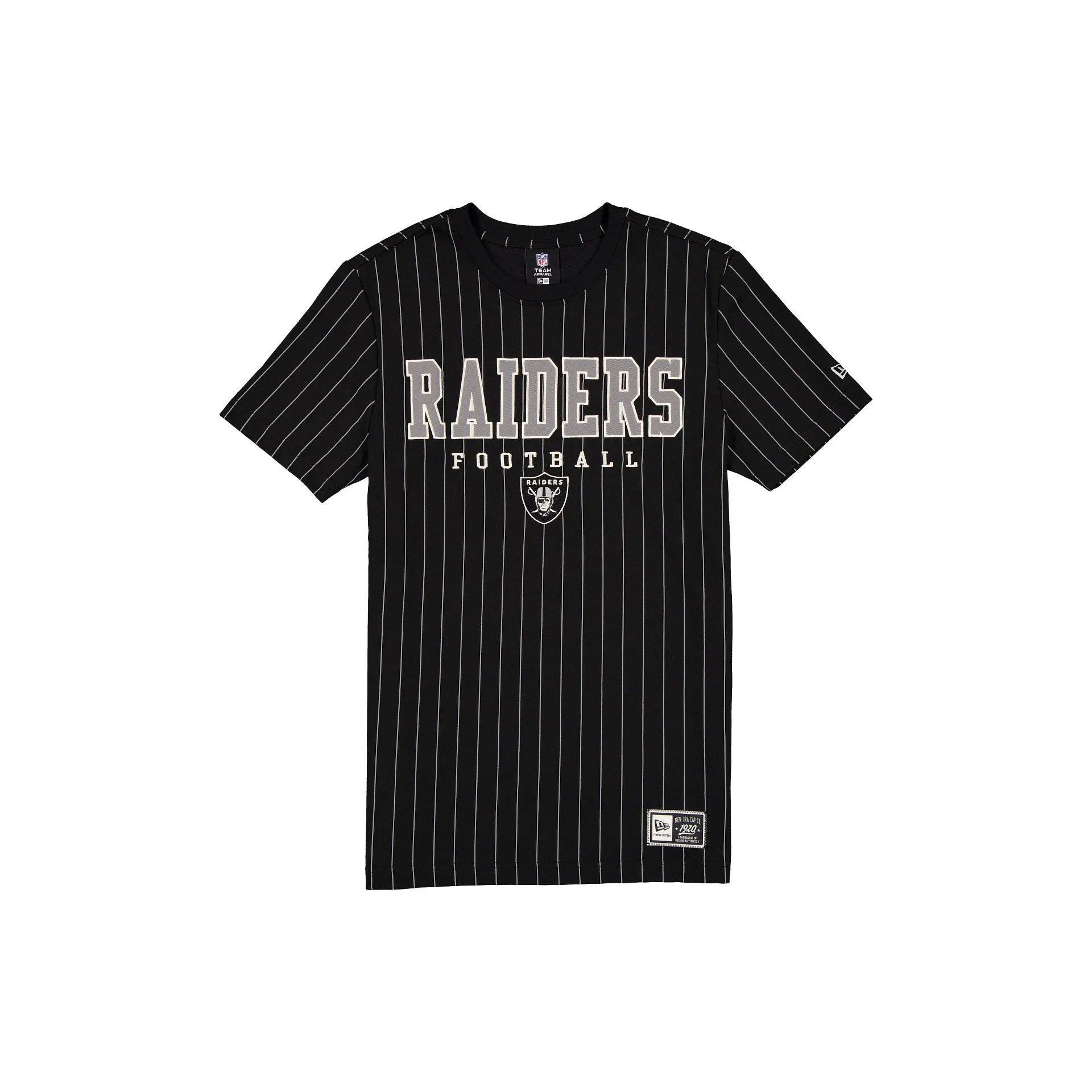 Las Vegas Raiders Throwback Pinstripe Varsity T-Shirt sold by New Era