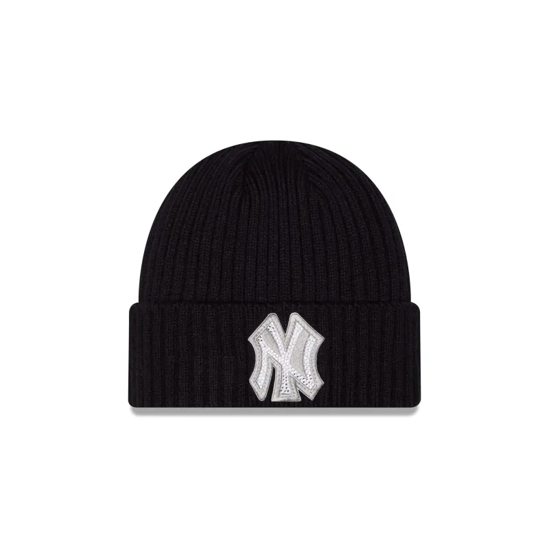 New York Yankees Rhinestone Badge Beanie Hat made by New Era