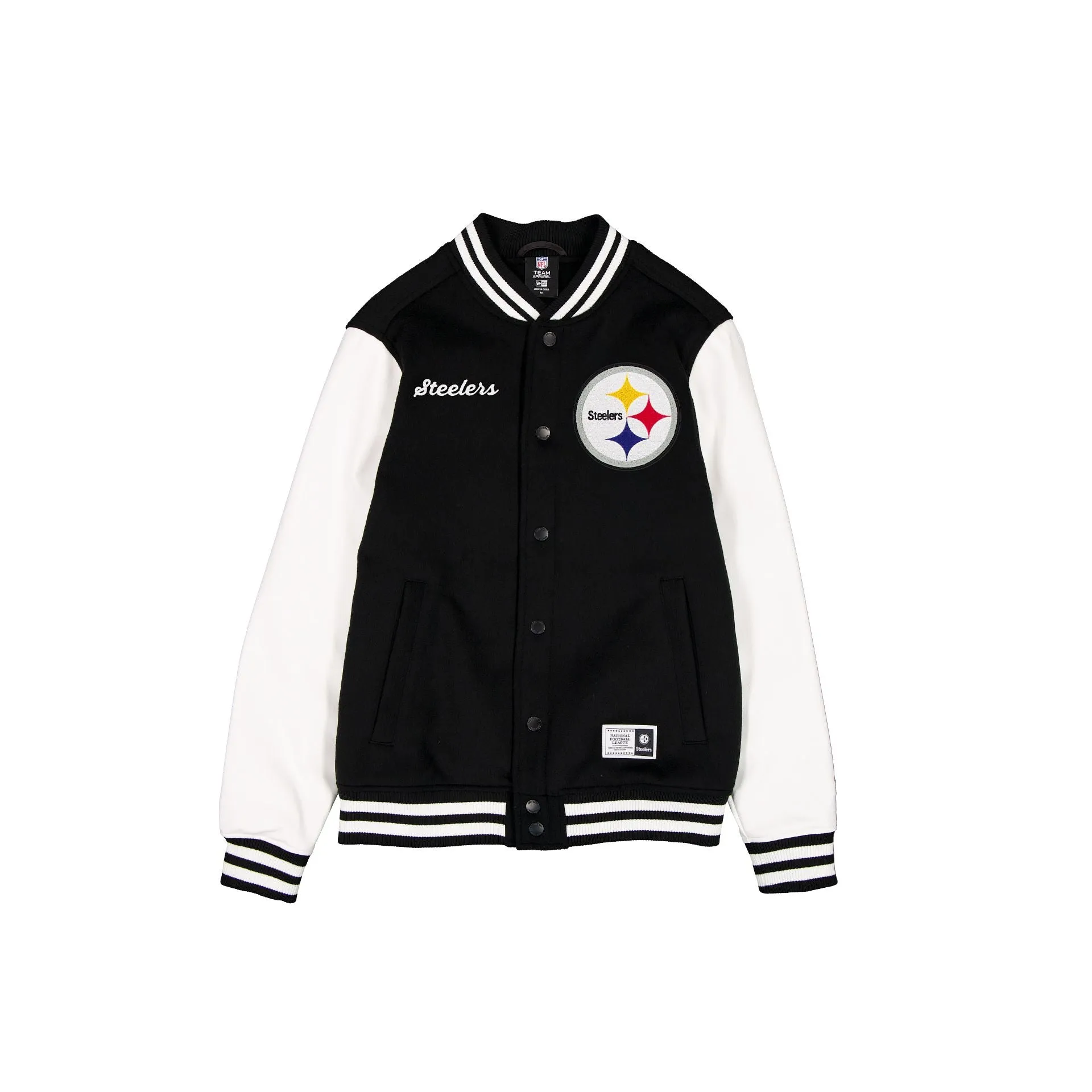 Pittsburgh Steelers Black & White Varsity Jacket sold by New Era