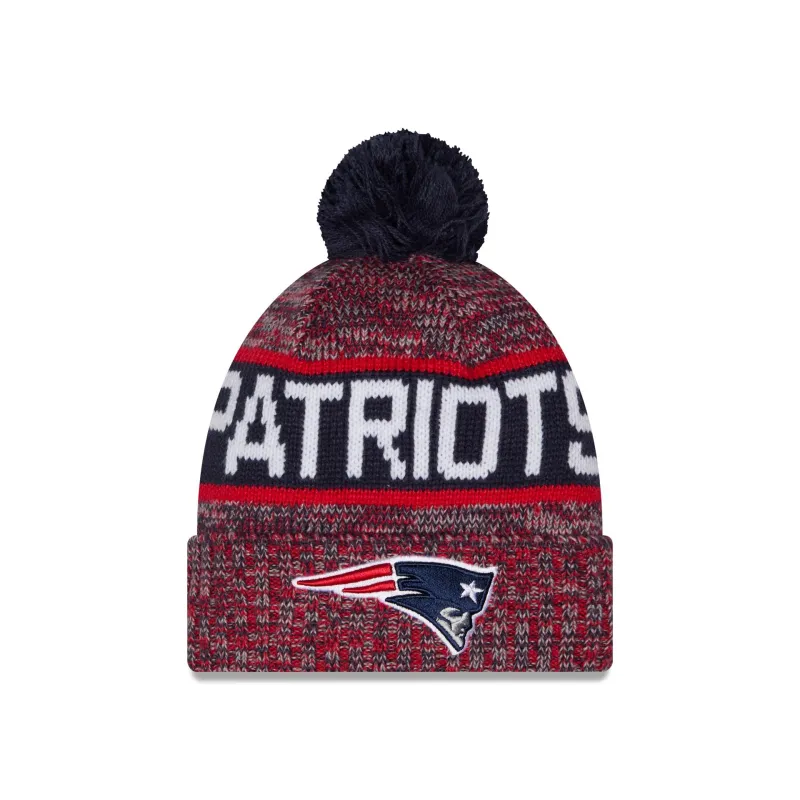New England Patriots Tri Color Pom Knit Hat made by New Era