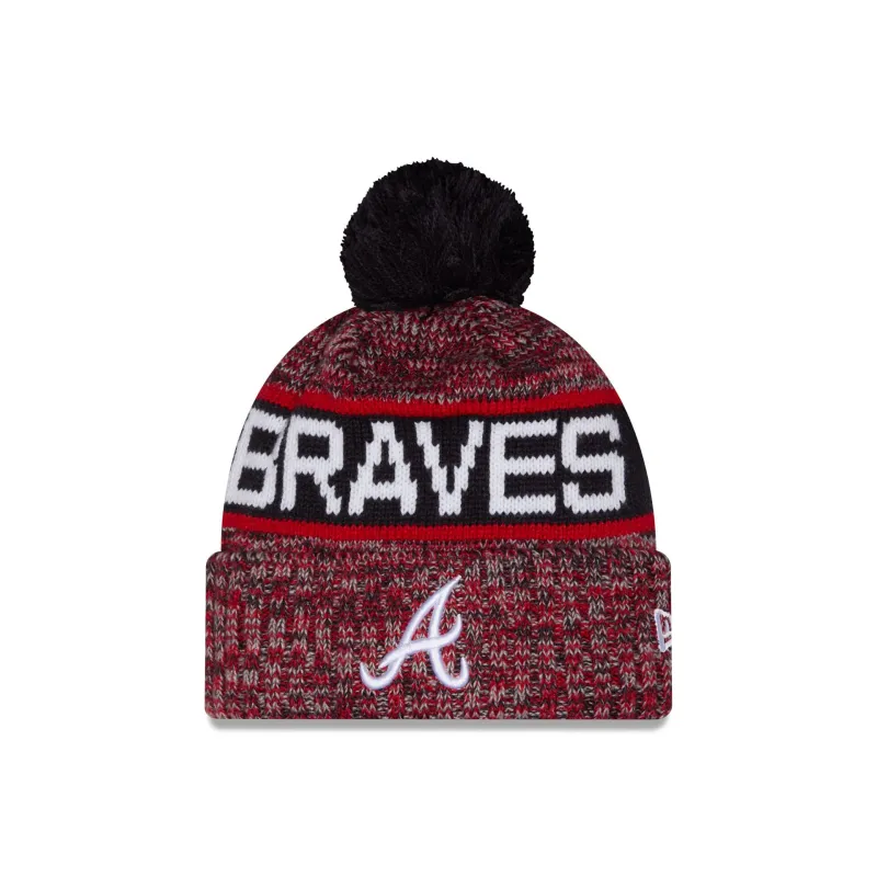 Atlanta Braves Tri Color Pom Knit Hat made by New Era