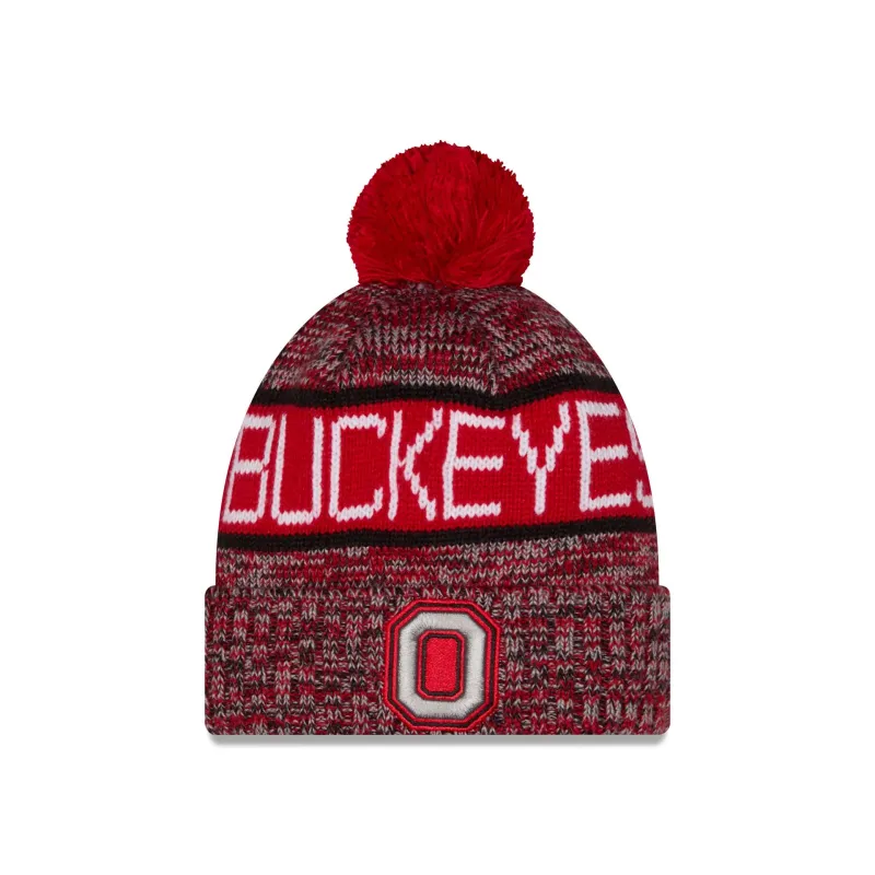 Ohio State Buckeyes Tri Color Pom Knit Hat made by New Era