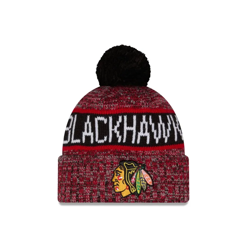 Chicago Blackhawks Tri Color Pom Knit Hat made by New Era