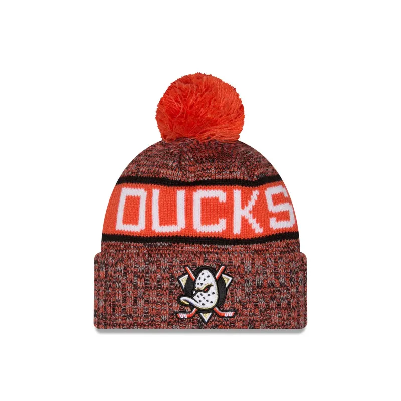 Anaheim Ducks Tri Color Pom Knit Hat made by New Era