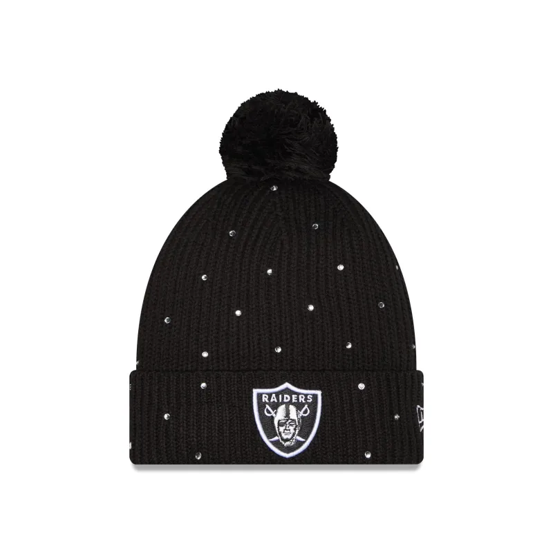 Las Vegas Raiders Women's Rhinestone Pom Knit Hat made by New Era