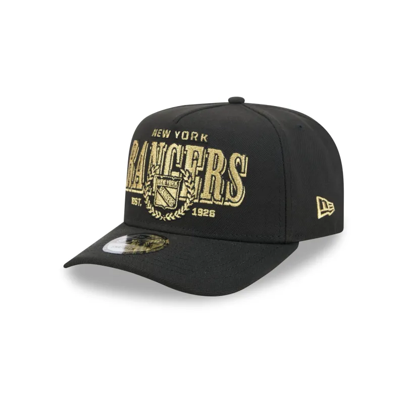 New York Rangers Gold Laurel Black 9FIFTY A-Frame Snapback Hat made by New Era