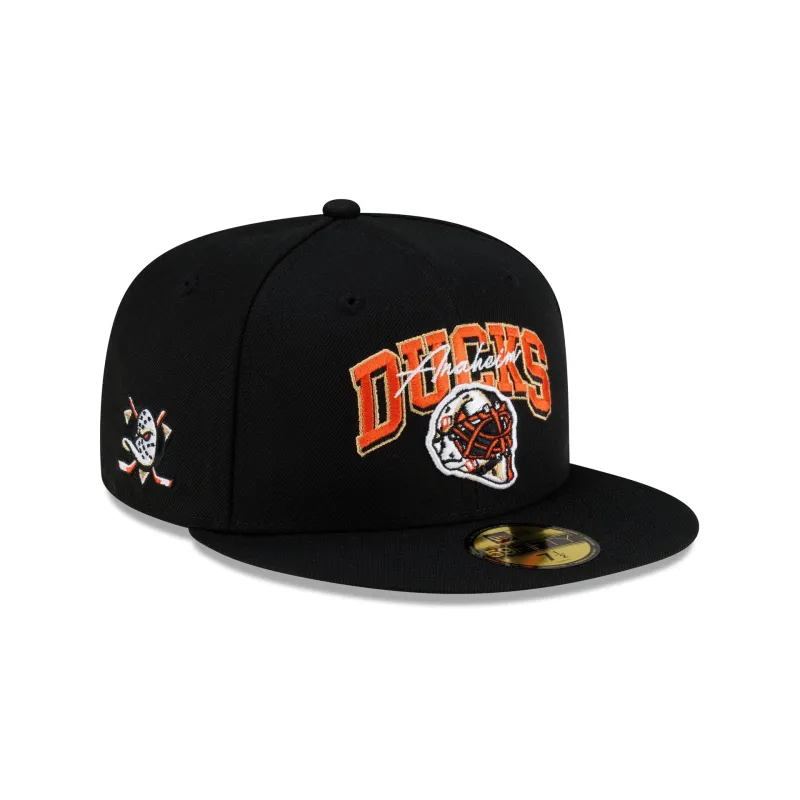 Anaheim Ducks Arch Mask 59FIFTY Fitted Hat made by New Era