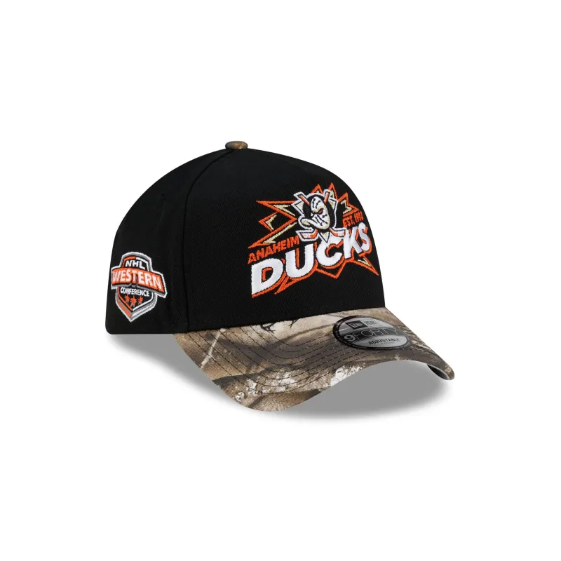 Anaheim Ducks Top Shelf Black Camo 9FORTY A-Frame Snapback Hat made by New Era