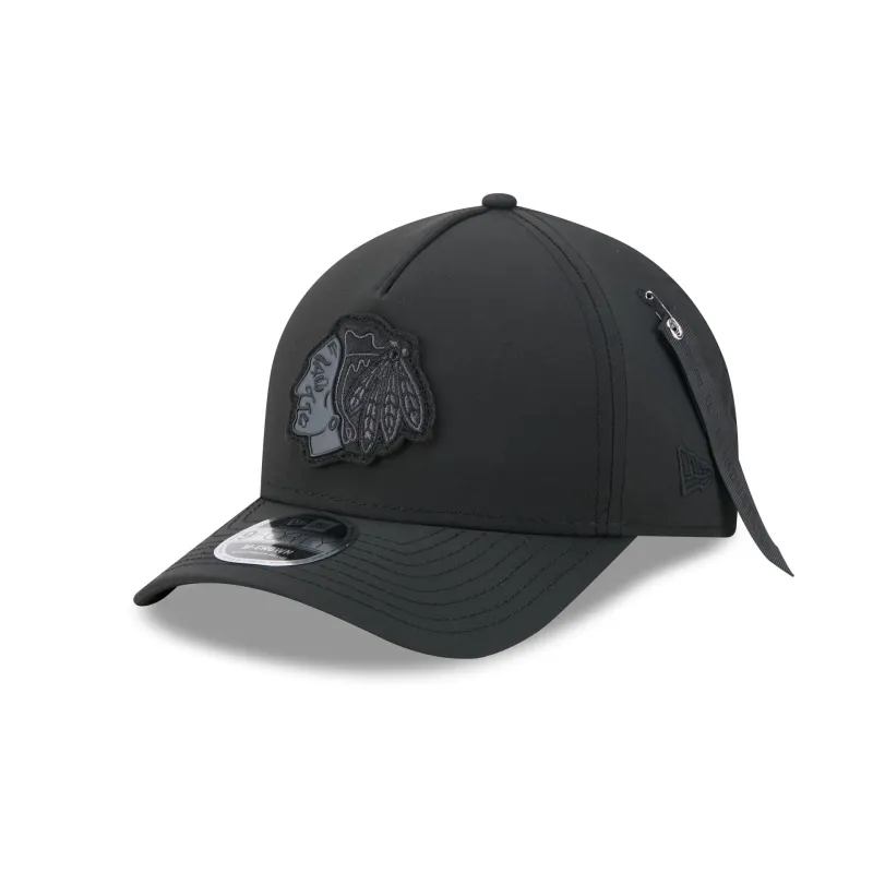 Alpha Industries x Chicago Blackhawks Nylon Black 9FORTY M-Crown A-Frame Snapback Hat made by New Era