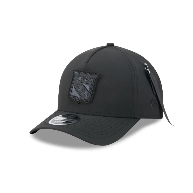Alpha Industries x New York Rangers Nylon Black 9FORTY M-Crown A-Frame Snapback Hat made by New Era