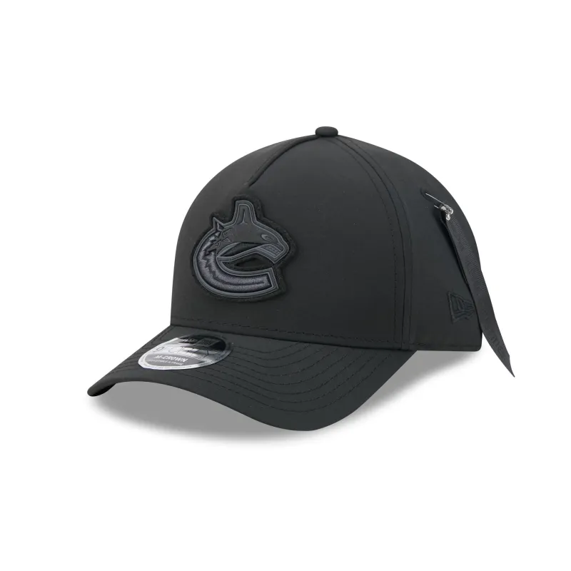 Alpha Industries x Vancouver Canucks Nylon Black 9FORTY M-Crown A-Frame Snapback Hat made by New Era