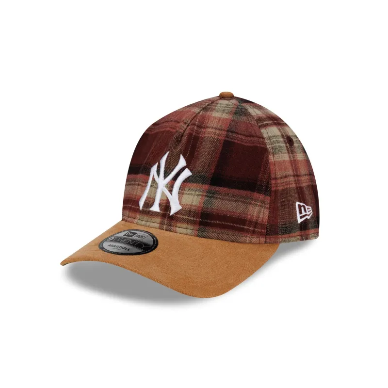 New York Yankees Plaid Suede Red 9TWENTY A-Frame Adjustable Hat made by New Era