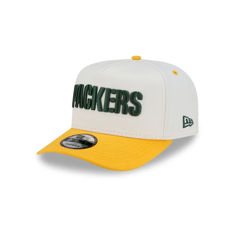 Green Bay Packers Two Tone Team Wordmark 9FIFTY A-Frame Snapback Hat made by New Era