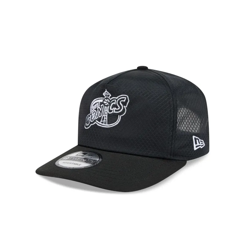 Seattle SuperSonics Black & White Mesh 19TWENTY Trucker Hat made by New Era