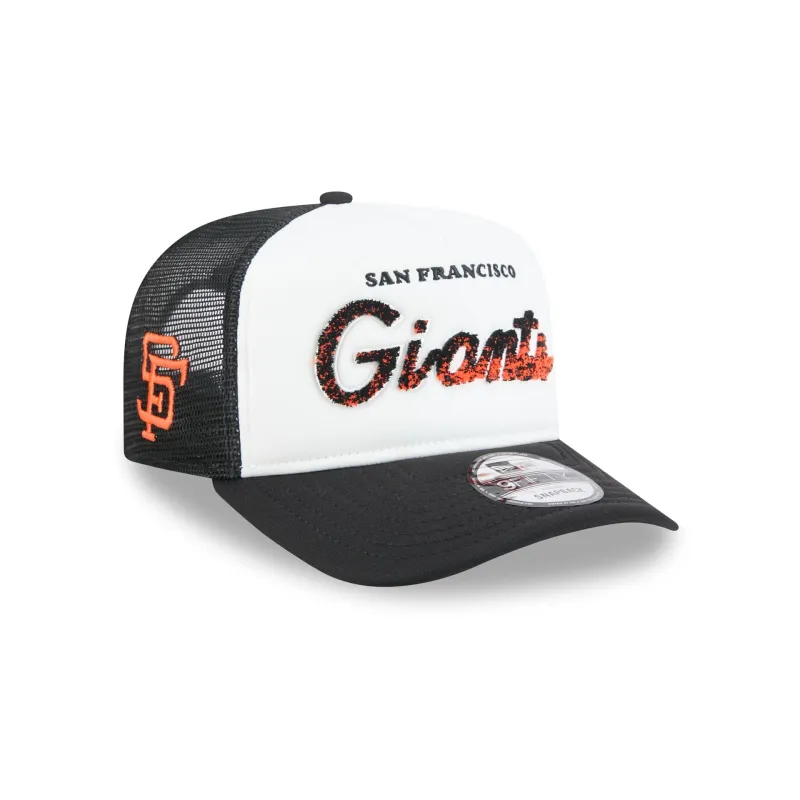 San Francisco Giants Fade Script 9FIFTY A-Frame Trucker Hat made by New Era