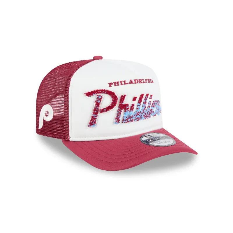 Philadelphia Phillies Fade Script 9FIFTY A-Frame Trucker Hat made by New Era
