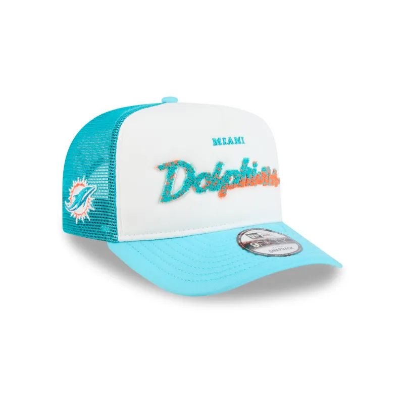 Miami Dolphins Fade Script 9FIFTY A-Frame Trucker Hat made by New Era