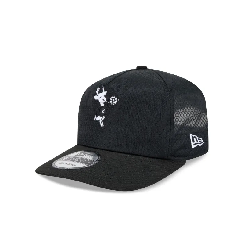 Milwaukee Bucks Black & White Mesh 19TWENTY Trucker Hat made by New Era