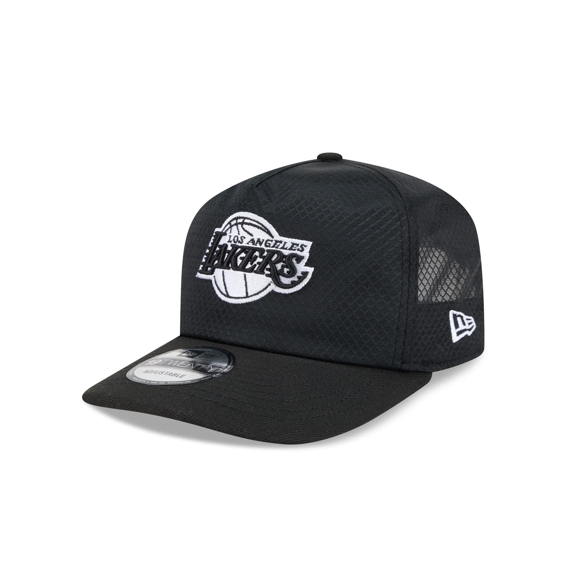 Los Angeles Lakers Black & White Mesh 19TWENTY Trucker Hat sold by New Era