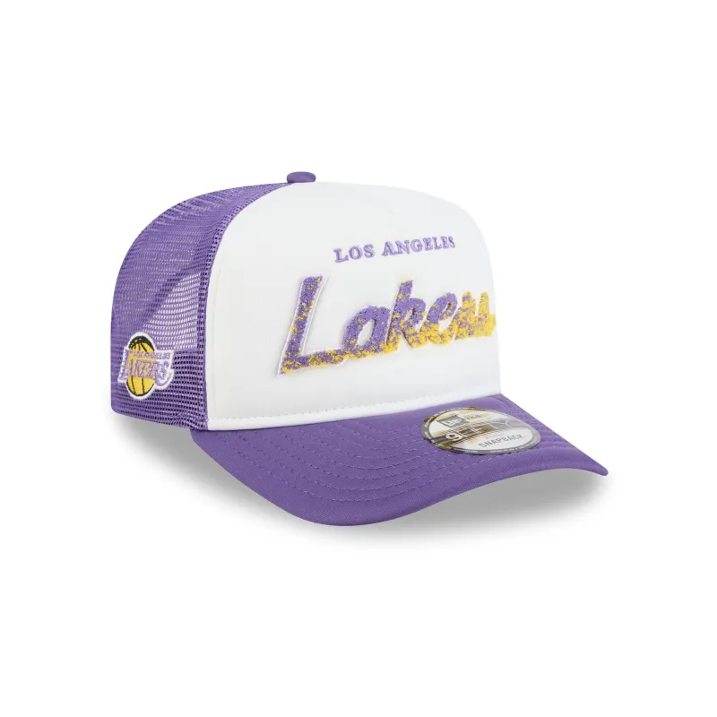 Los Angeles Lakers Fade Script 9FIFTY A-Frame Trucker Hat made by New Era