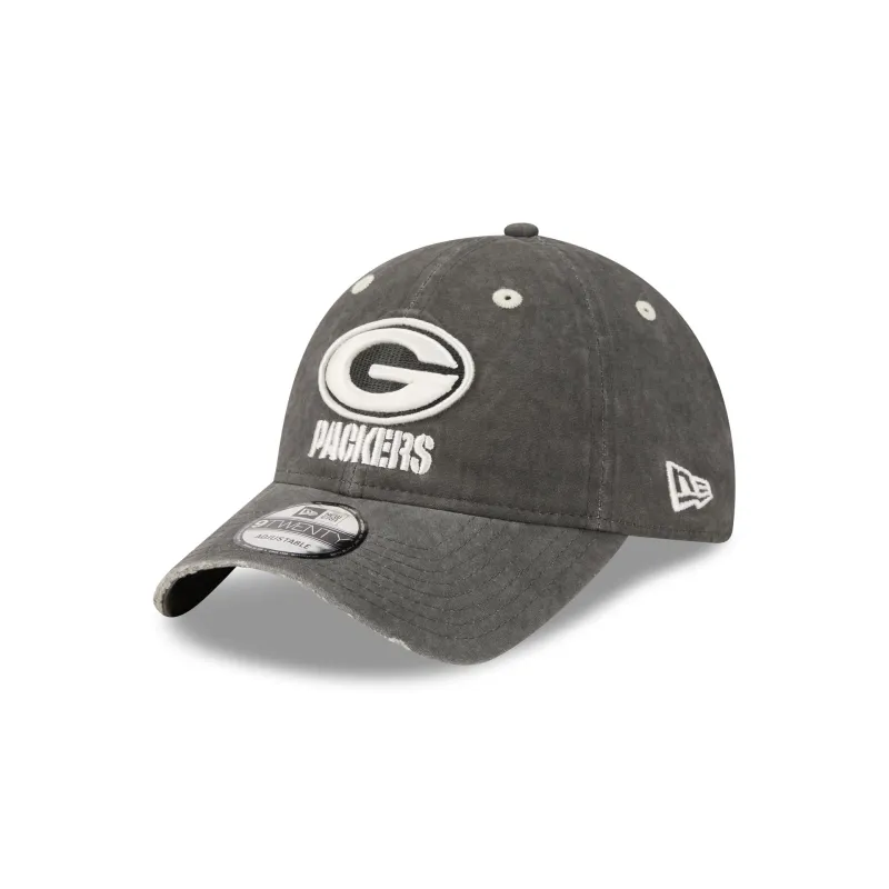 Green Bay Packers Washed Black Cotton 9TWENTY Adjustable Hat made by New Era