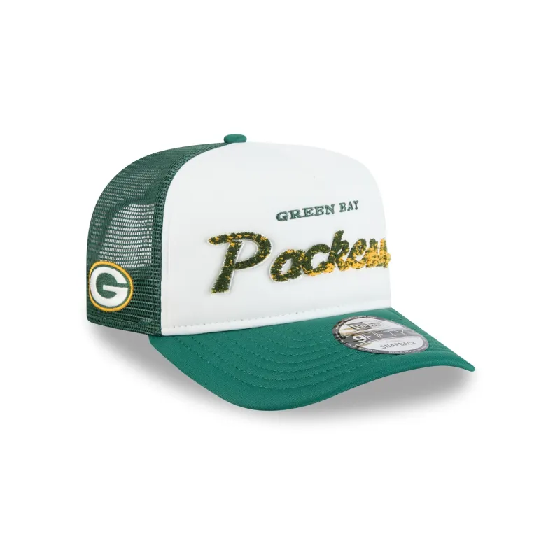 Green Bay Packers Fade Script 9FIFTY A-Frame Trucker Hat made by New Era