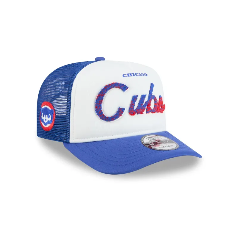 Chicago Cubs Fade Script 9FIFTY A-Frame Trucker Hat made by New Era