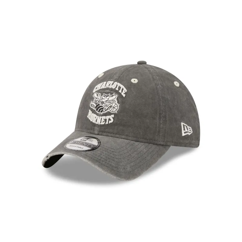 Charlotte Hornets Washed Black Cotton 9TWENTY Adjustable Hat made by New Era