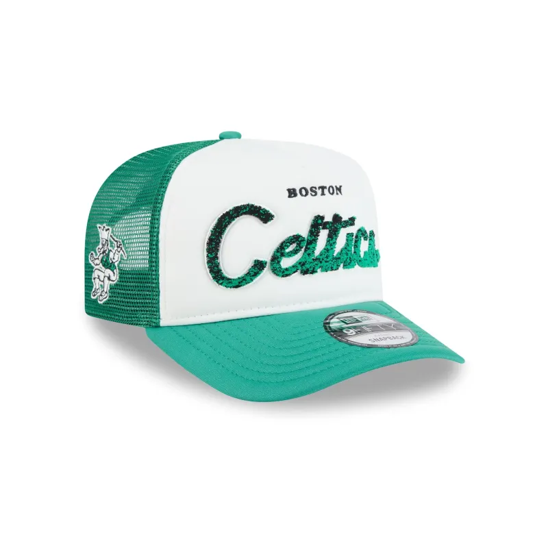 Boston Celtics Fade Script 9FIFTY A-Frame Trucker Hat made by New Era
