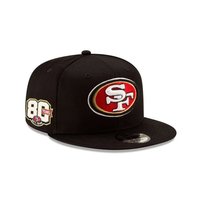 San Francisco 49ers 80th Anniversary Sidepatch Black 9FIFTY Snapback Hat made by New Era